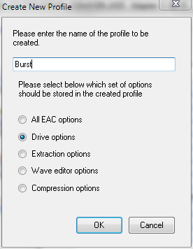 Profile - New - Create Profile - Drive - Burst