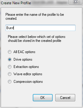 Profile - New - Create Profile - Drive - Burst