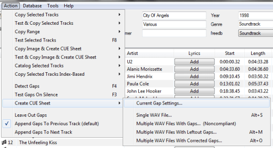 Ripping - Create Cue Sheet - Current Gap Settings