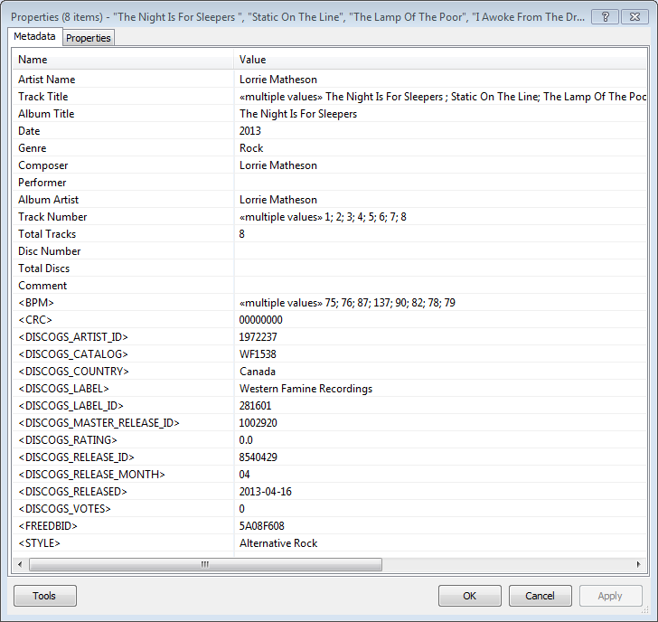 foobar - foo_discogs - resulting tags