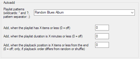 File - Preferences - Tools - Random pools - Autoadd - Random Blues Album