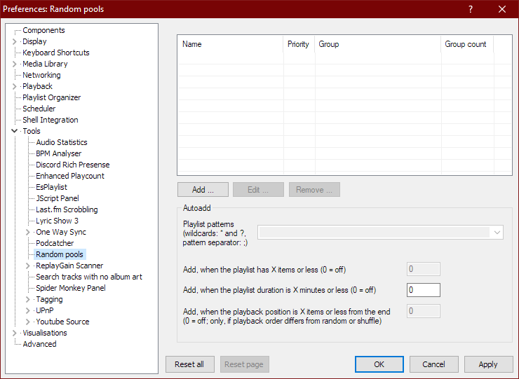 File - Preferences - Tools - Random pools