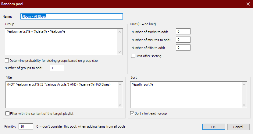 Preferences - Random Pools - Edit
