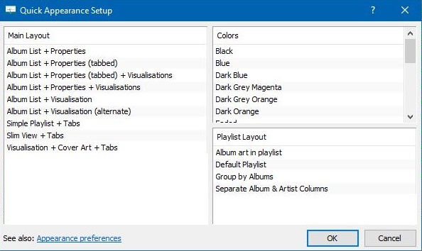 Foobar2000 - Quick Appearance Setup Submenu
