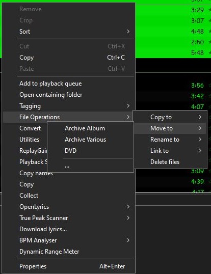 Foobar2000 File Operations Preset Submenu Selections