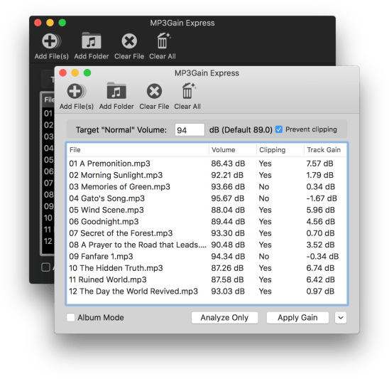 mp3gain express user interface