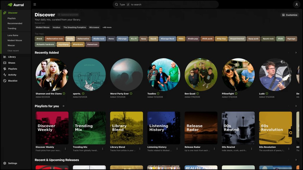 Aurral Discovery Page View